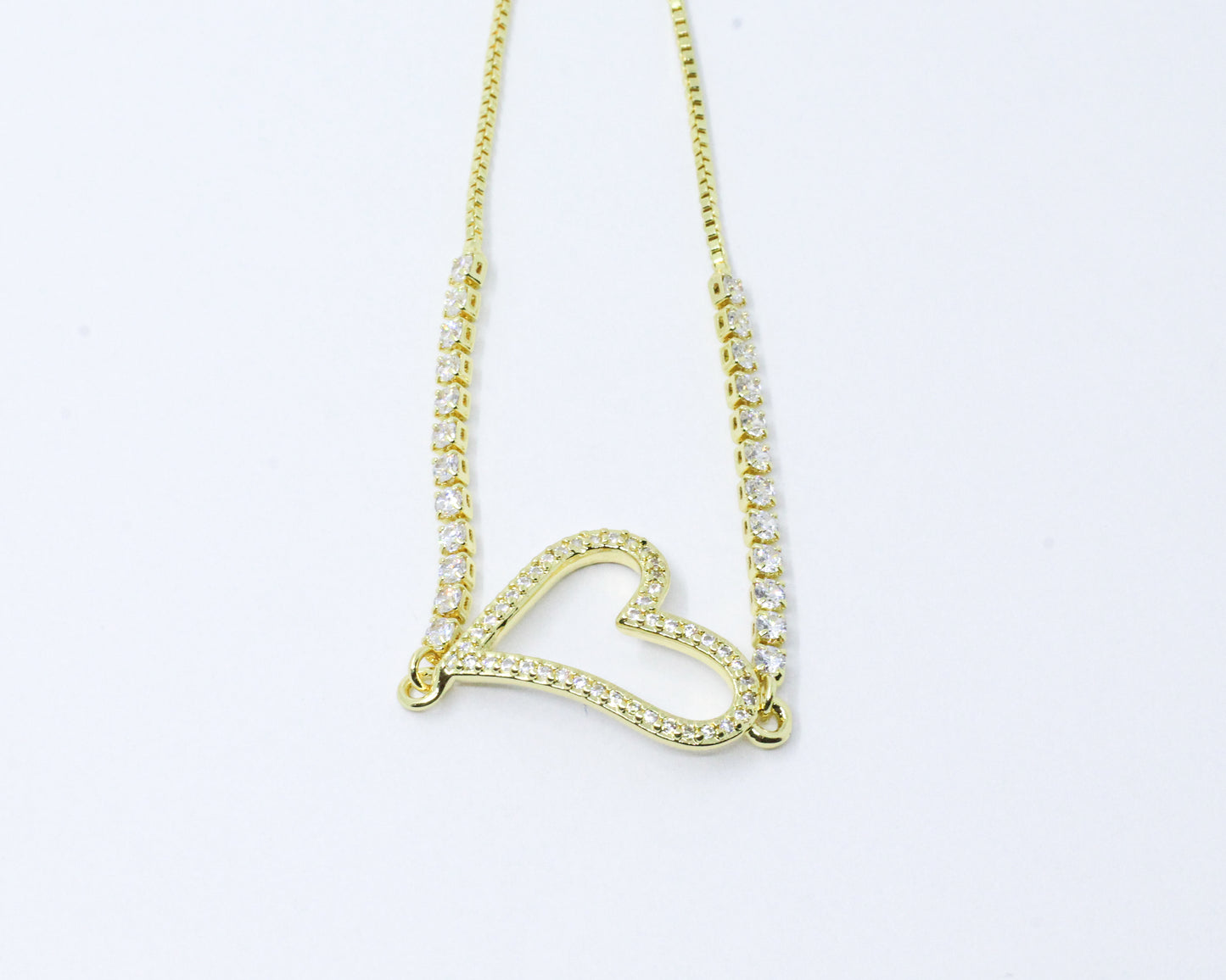 Pulsera Dorada Brillos Corazón