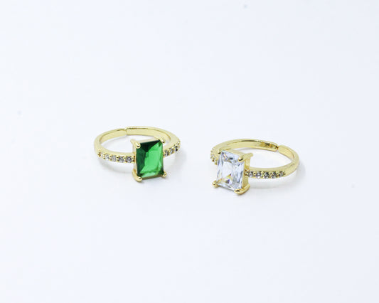 Anillo Dorado Cristal Cuadrado