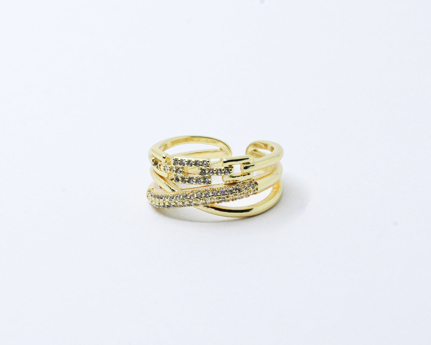 Anillo Dorado Eslabón Brillante