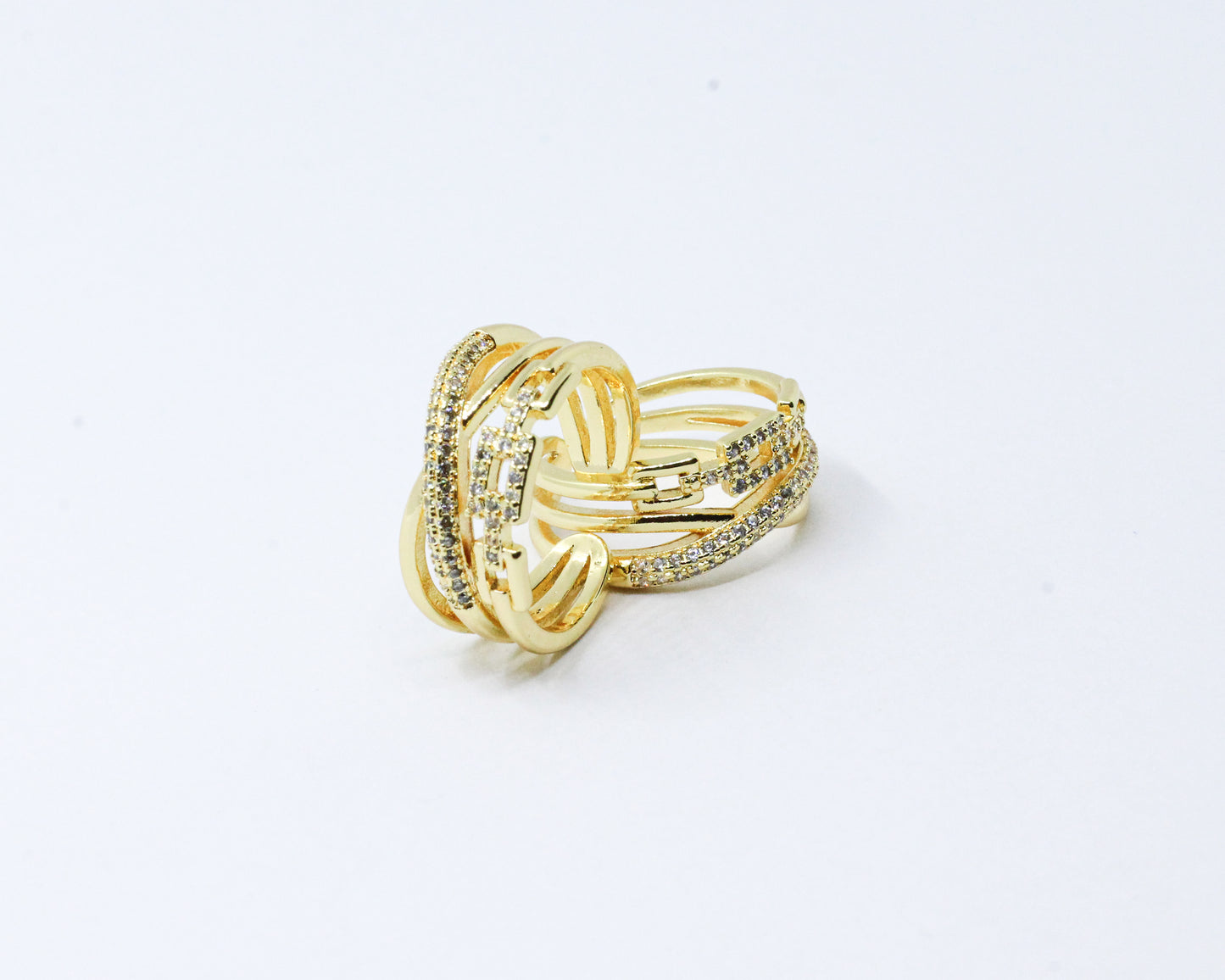 Anillo Dorado Eslabón Brillante