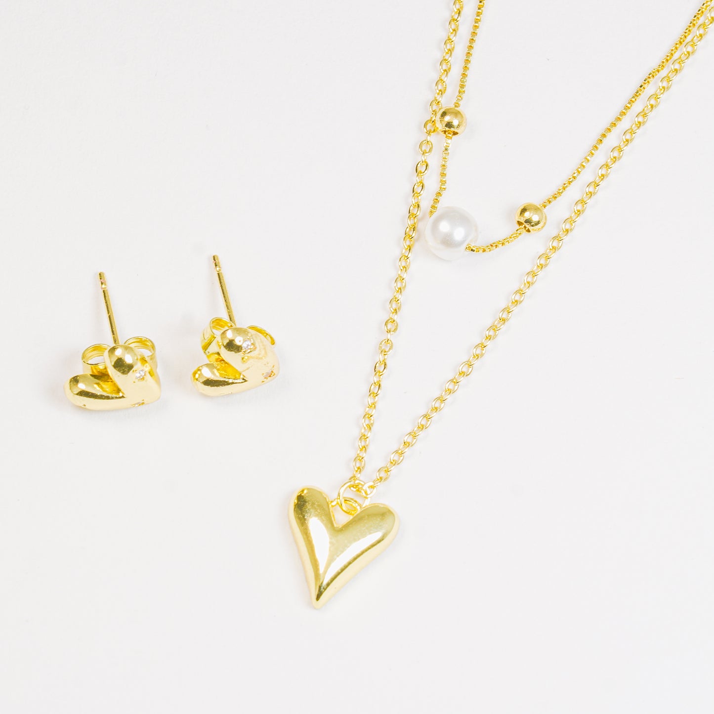 Set Corazón Con Perla