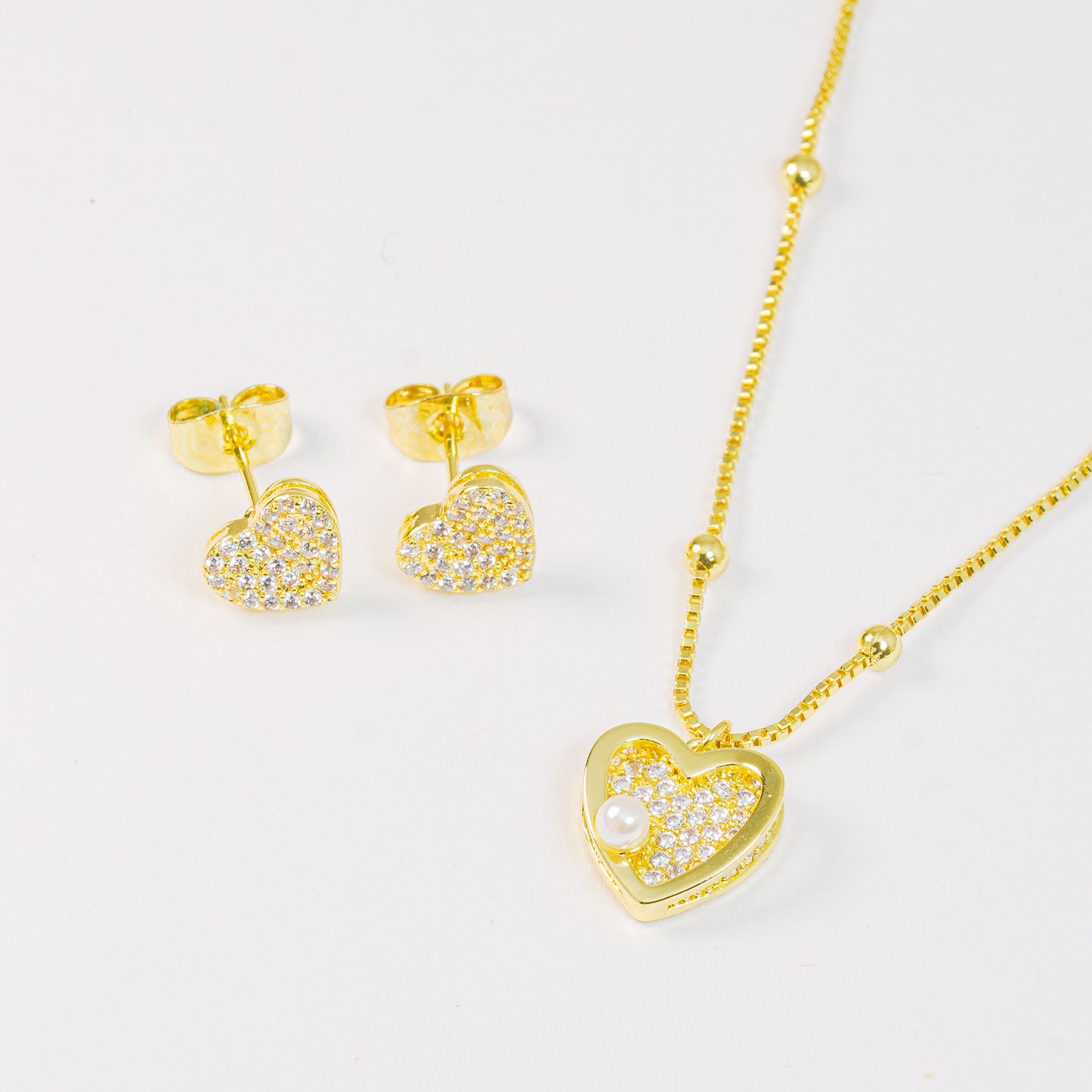 Set Corazón Con Perla