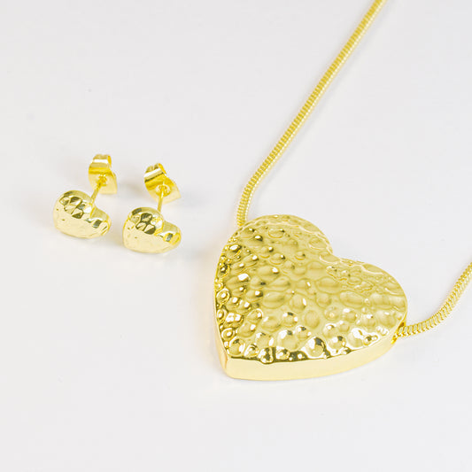 Set de topos y collar corazones dorados con textura