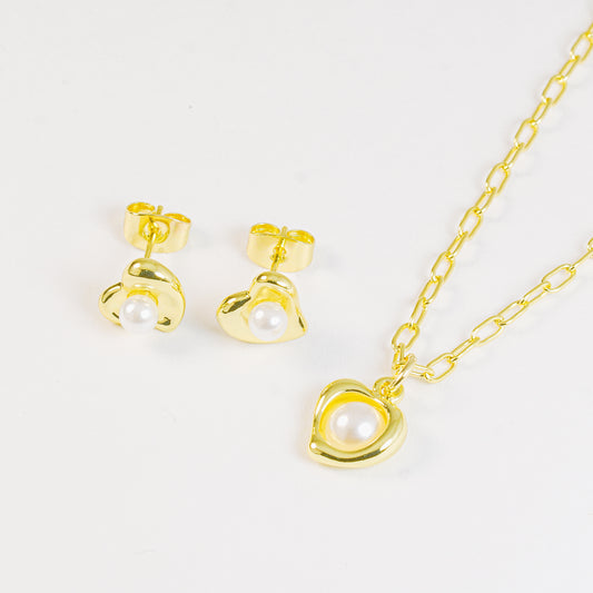 Set corazón perla
