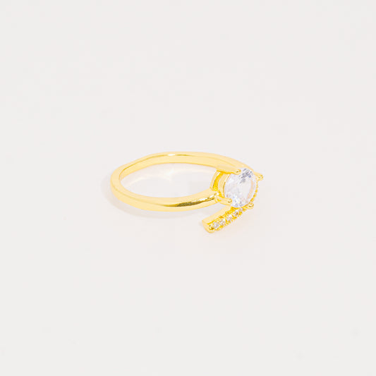 Anillo Dorado Circón Blanco