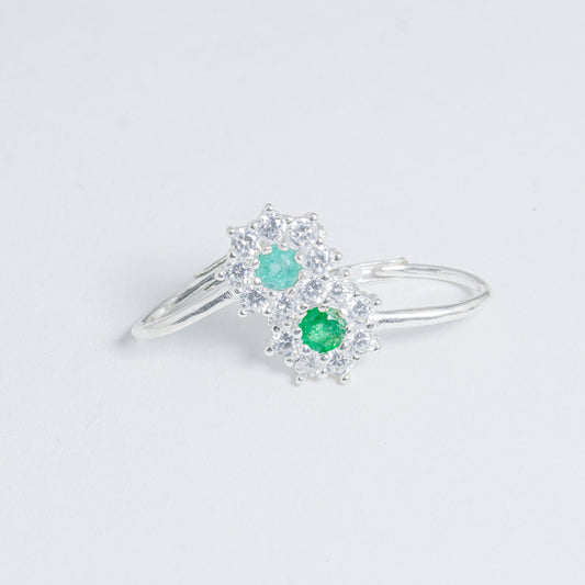 Arete Floral De Plata Con Esmeralda