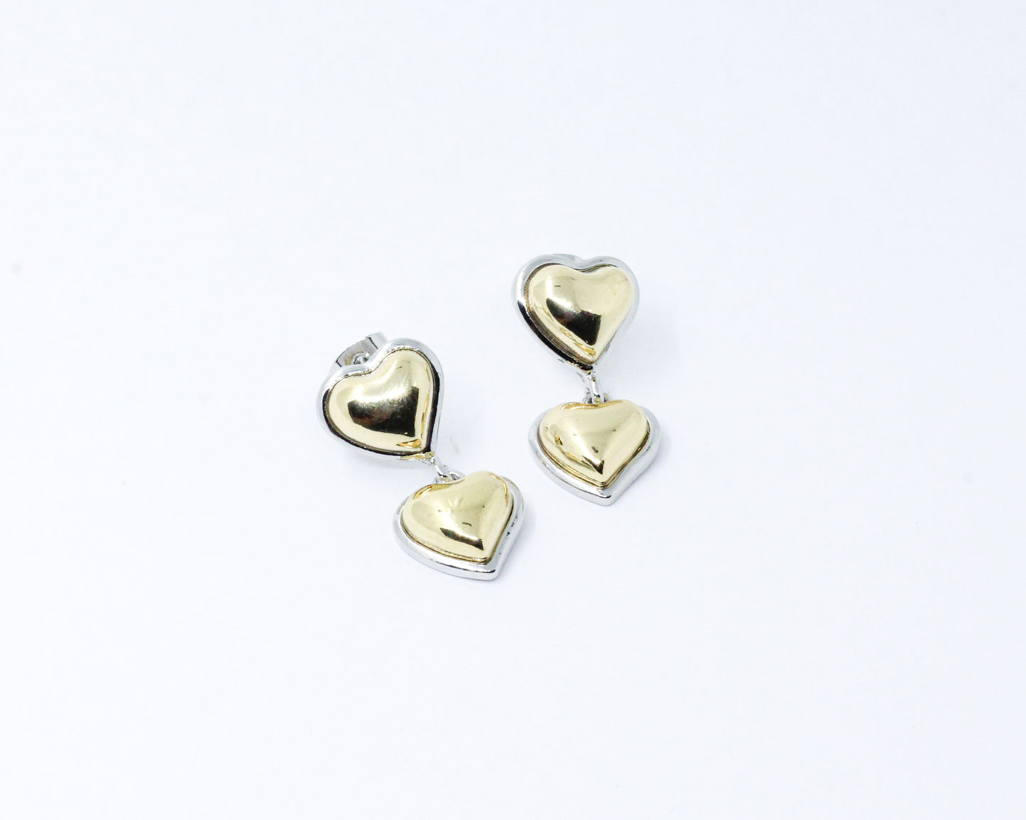 Aretes Bicolor Doble Corazón