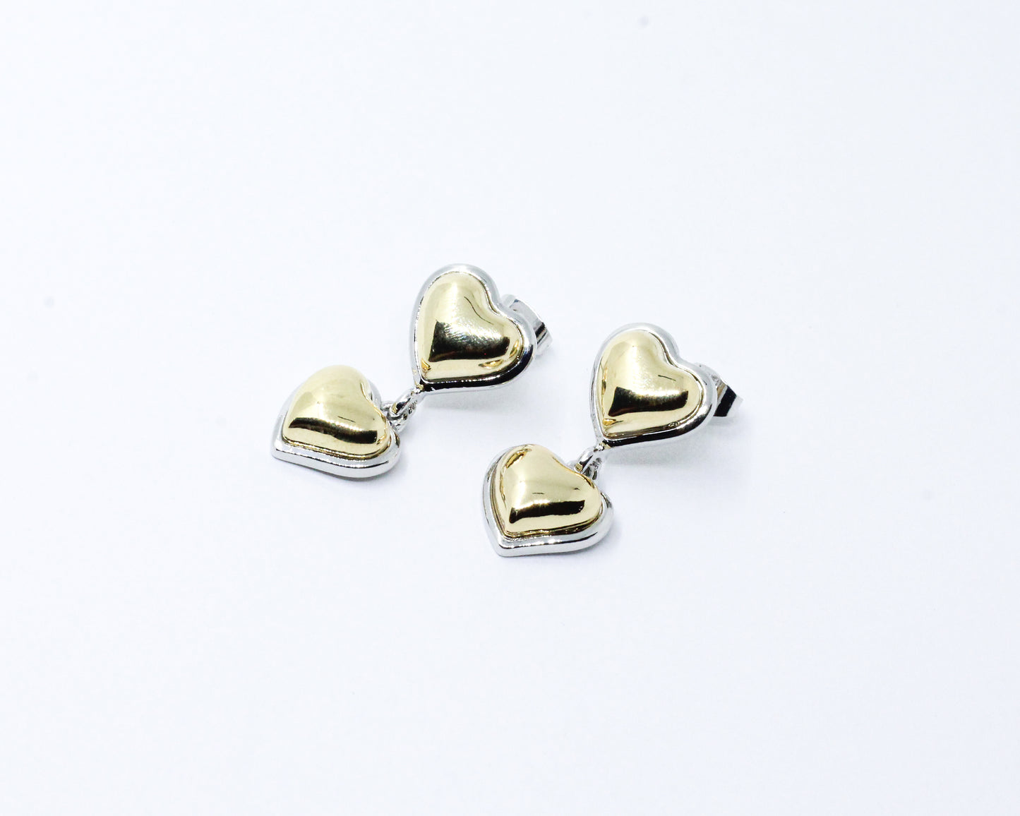Aretes Bicolor Doble Corazón