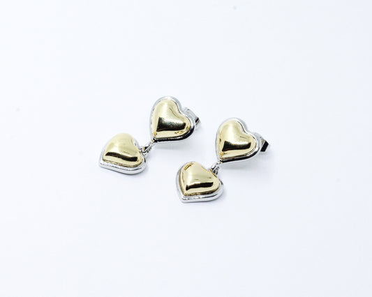 Aretes Bicolor Doble Corazón
