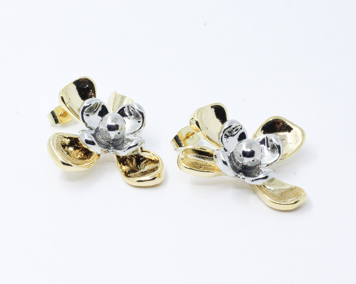 Aretes Doble Flor Bicolor