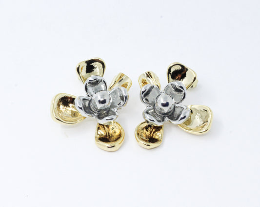 Aretes Doble Flor Bicolor
