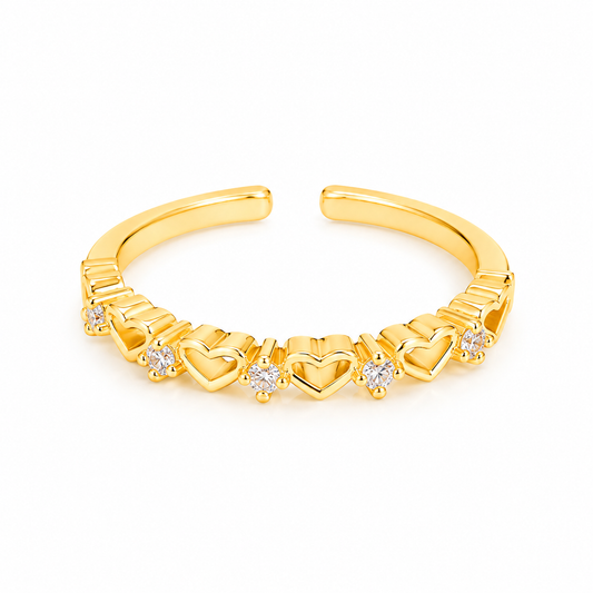 Anillo dorado corazones brillando