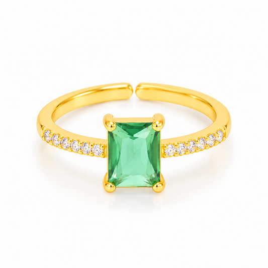 Anillo Dorado Cristal Cuadrado