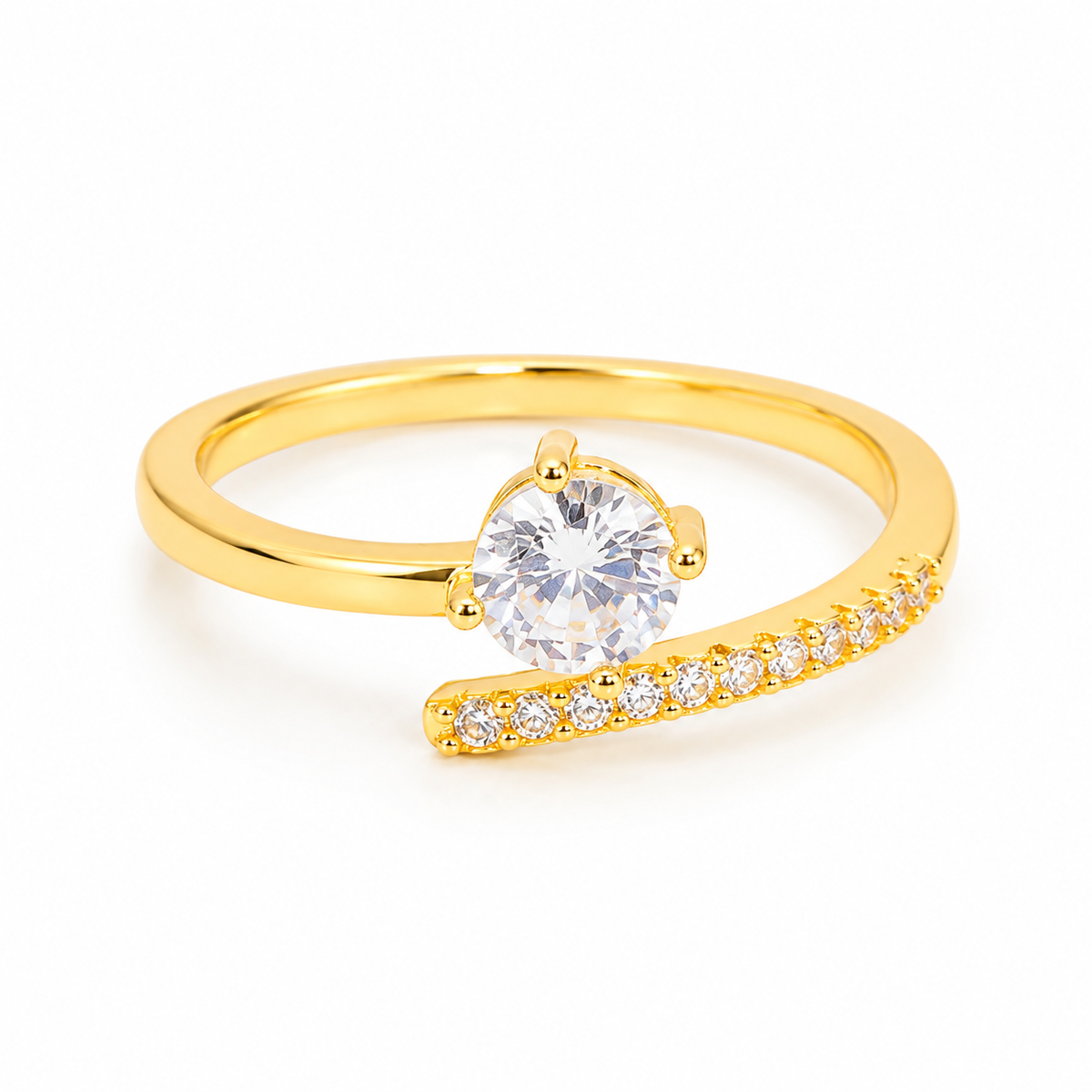 Anillo Dorado Circón Blanco