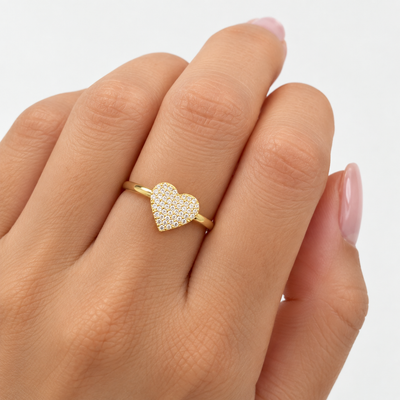 Anillo Dorado Brillo Corazón