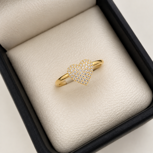 Anillo Dorado Brillo Corazón