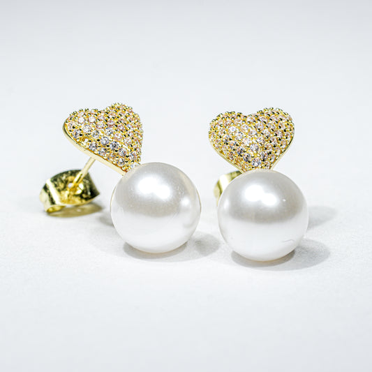 Arete corazón y perla