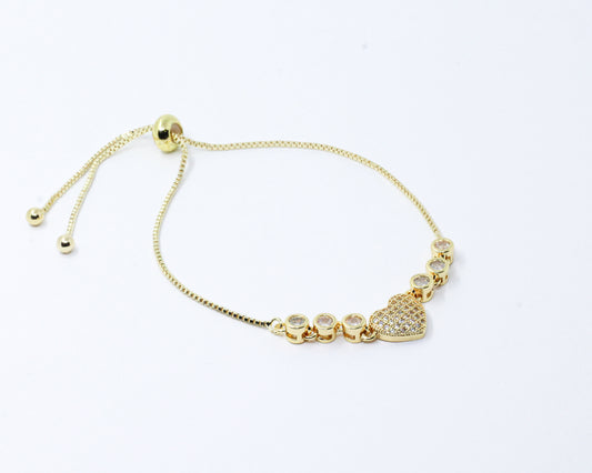 Pulsera Dorada Corazón Bíseles Redondos