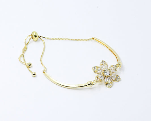 Pulsera Dorada Flor Baguette