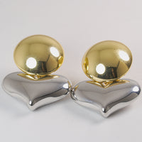 Aretes corazón chunky dorado y plateado vista 1