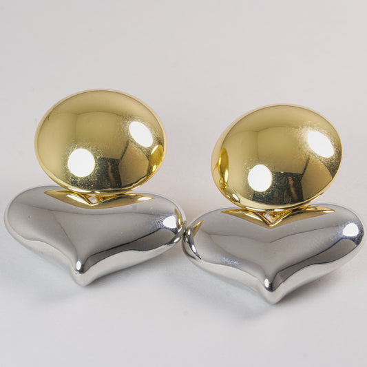 Aretes corazón chunky dorado y plateado
