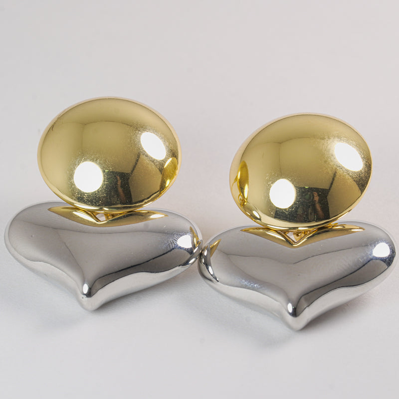 Aretes corazón chunky dorado y plateado