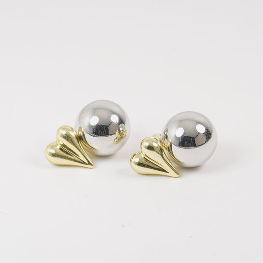 Aretes Dorado Esfera Corazón