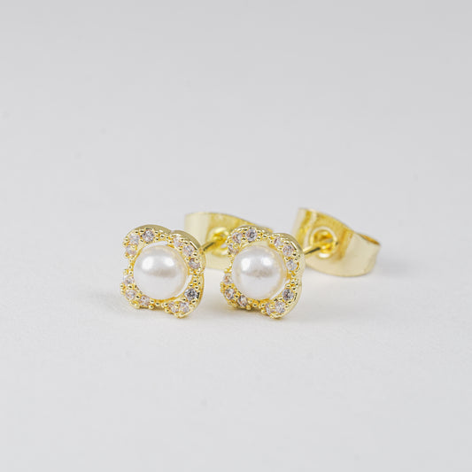 Topo dorado flor con perla