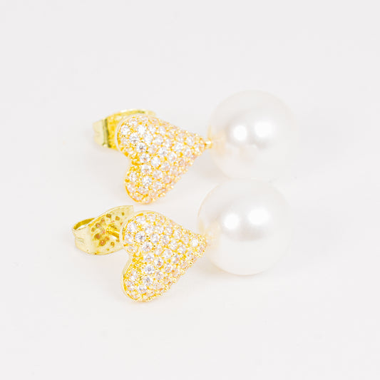 Arete corazón y perla