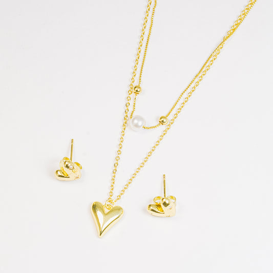 Set Corazón Con Perla
