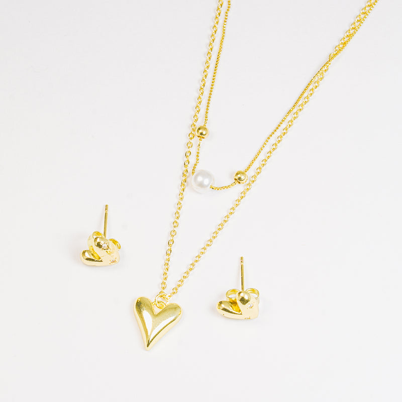 Set Corazón Con Perla