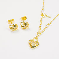 Set Corazón Dorado Con Circones Blancos vista 2