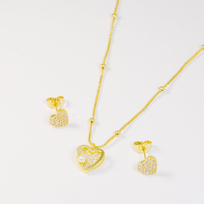 Set Corazón Con Perla
