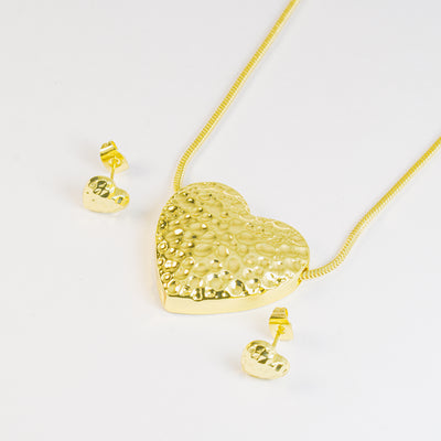 Set de topos y collar corazones dorados con textura
