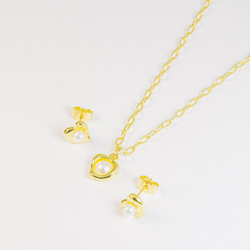 Set corazón perla