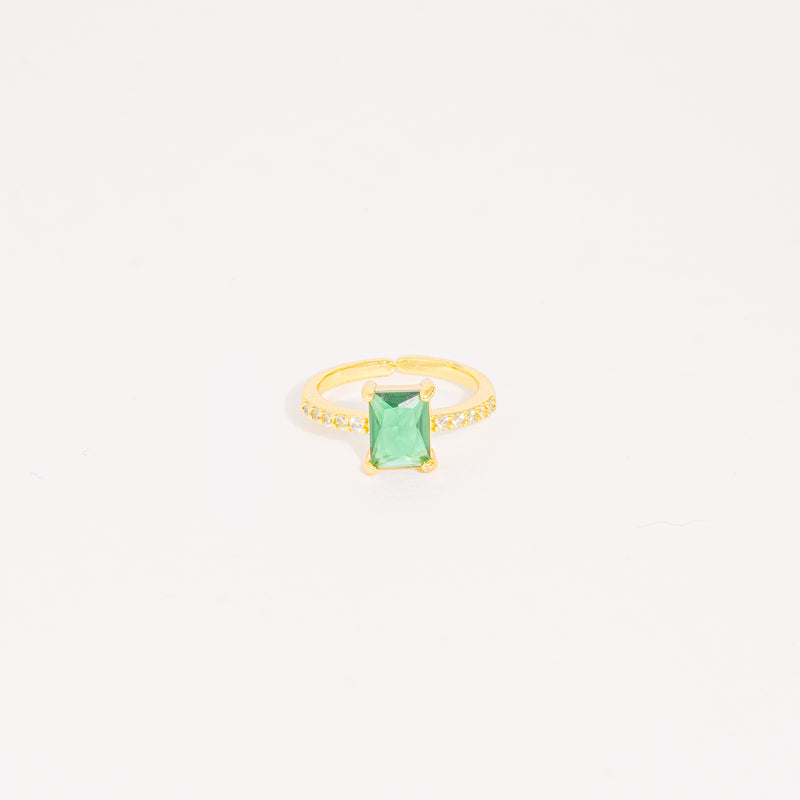 Anillo Dorado Cristal Cuadrado