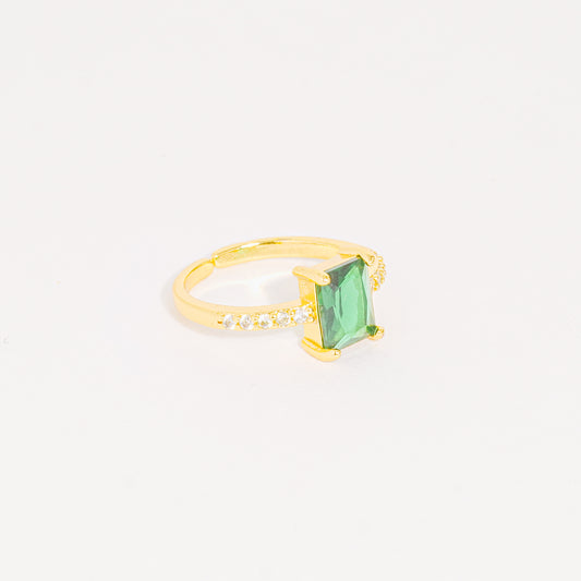 Anillo Dorado Cristal Cuadrado