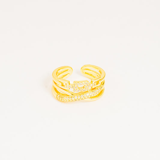 Anillo Dorado Eslabón Brillante
