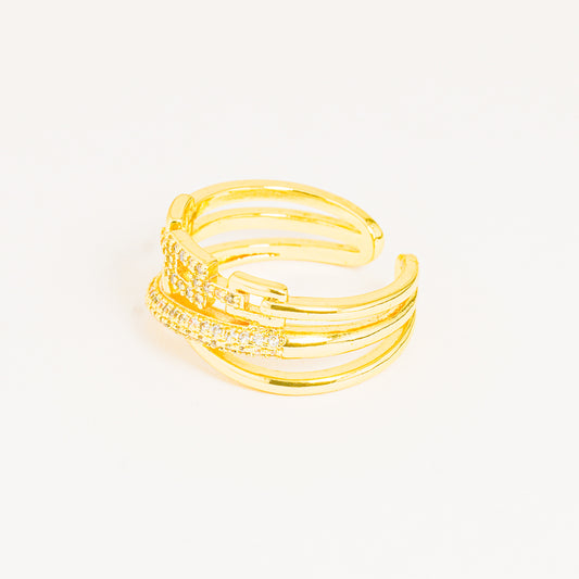 Anillo Dorado Eslabón Brillante