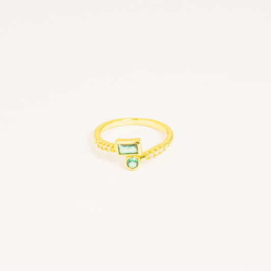Anillo Dorado Baguette Verde Esmeralda