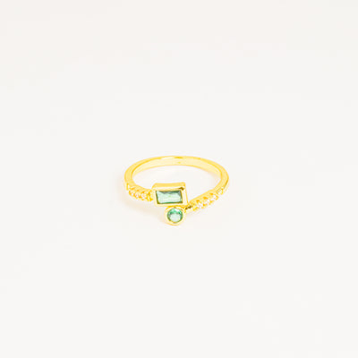 Anillo Dorado Baguette Verde Esmeralda