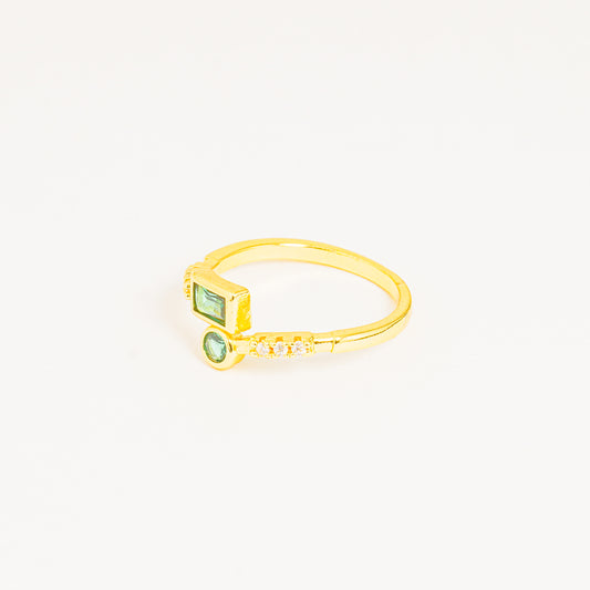 Anillo Dorado Baguette Verde Esmeralda