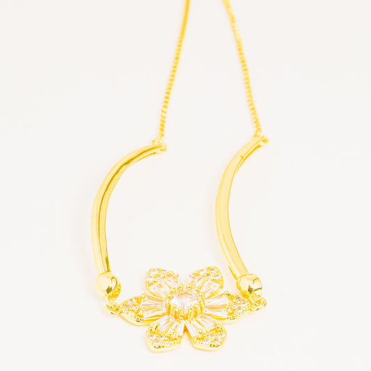 Pulsera Dorada Flor Baguette