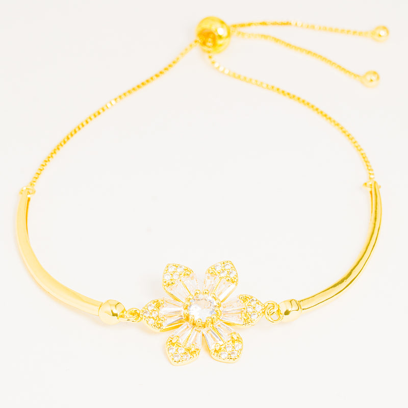 Pulsera Dorada Flor Baguette