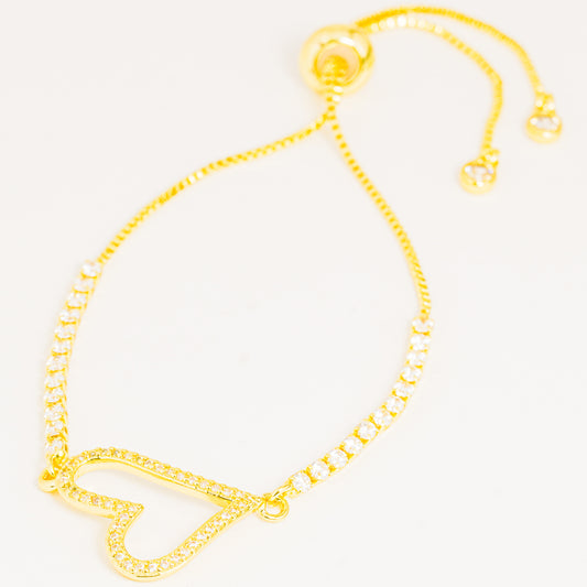 Pulsera Dorada Brillos Corazón