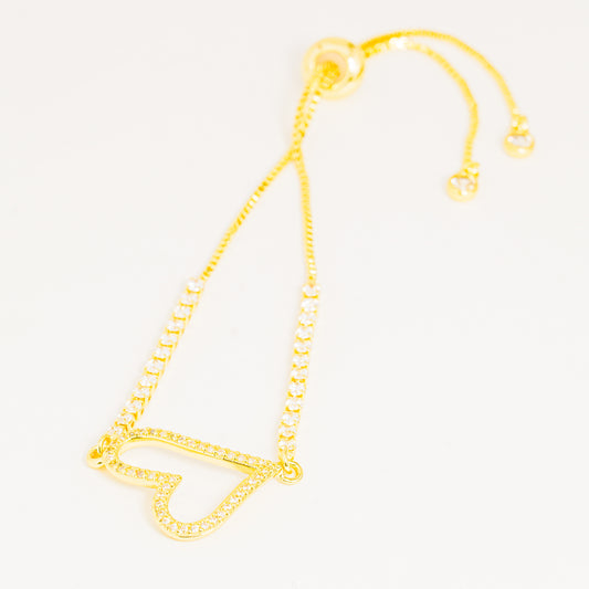 Pulsera Dorada Brillos Corazón
