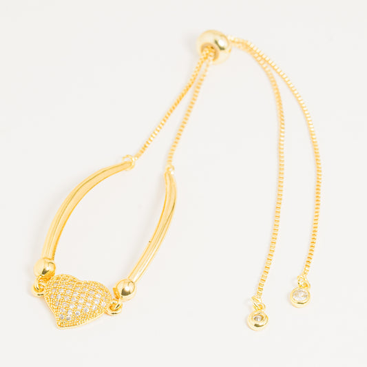 Pulsera Dorada Brillos Corazón