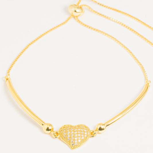 Pulsera Dorada Brillos Corazón