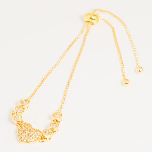 Pulsera Dorada Corazón Bíseles Redondos