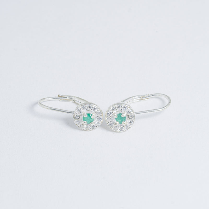 Aretes De Plata Con Esmeralda Circular